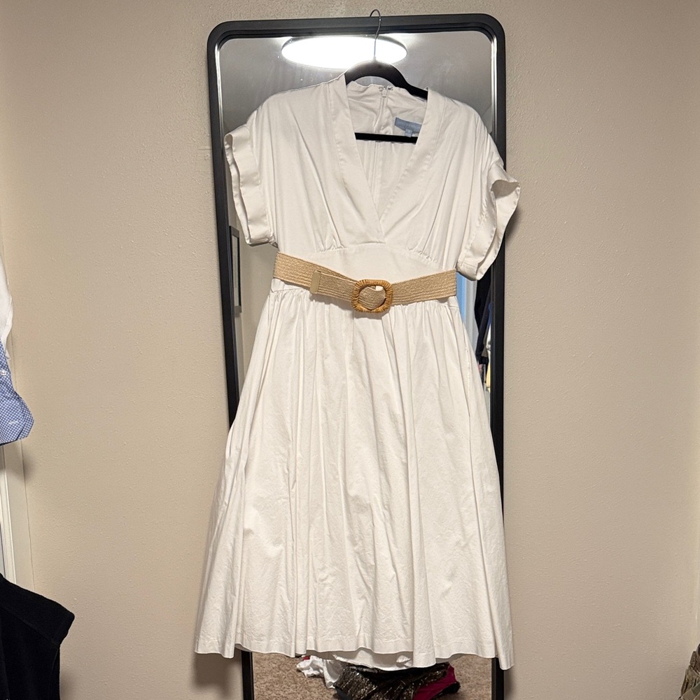 ANTONIO MELANI White Midi Dress with Tan Belt